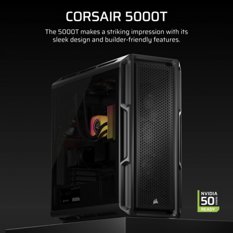 CORSAIR 5000T - Mid tower gaming - extended ATX - windowed side panel (tempered glass) - no power supply (ATX) - black - USB / Audio - 4