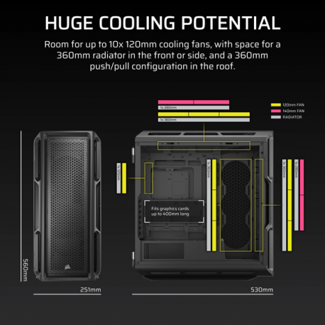CORSAIR 5000T - Mid tower gaming - extended ATX - windowed side panel (tempered glass) - no power supply (ATX) - black - USB / Audio - 6