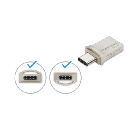 Transcend JetFlash 890 - USB flash drive - 256 GB - USB 3.1 Gen 1 / USB-C - silver - 3