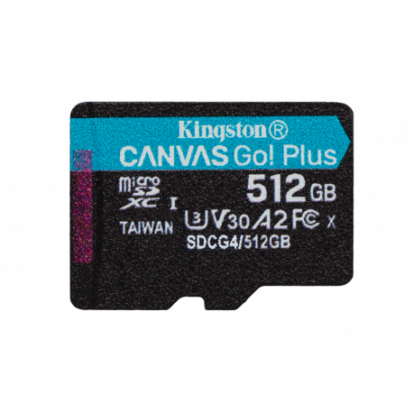 Kingston Canvas Go! Plus - Flash memory card - 512 GB - A2 / Video Class V30 / UHS-I U3 / Class10 - microSDXC UHS-I - 0