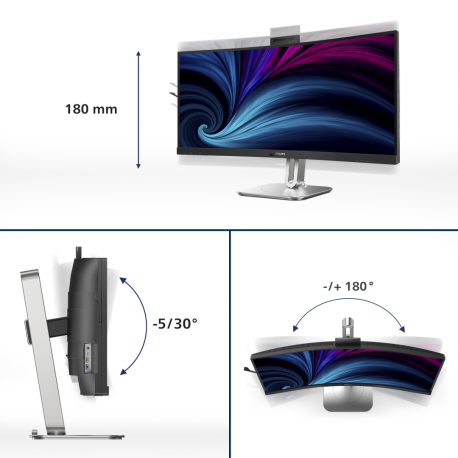 Philips 34B2U6603CH - 6000 Series - LED monitor - curved - 34" - 3440 x 1440 WQHD @ 120 Hz - VA - 550 cd/m² - 4000:1 - DisplayHDR 400 - 4 ms - Thunderbolt 4, 2xHDMI, DisplayPort - speakers - charcoal - 10