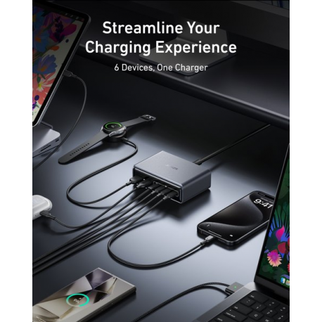 Anker Prime - Power adapter - GaN - 200 Watt - 5 A - 6 output connectors (4 x USB-C, 2 x USB) - 2