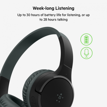 Belkin SoundForm Mini - Headphones with mic - on-ear - Bluetooth - wireless, wired - 3.5 mm jack - black - 6