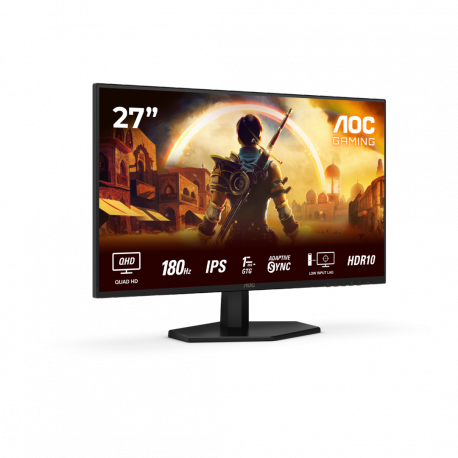 AOC Gaming Q27G42XE - LED monitor - gaming - 27" - 2560 x 1440 QHD @ 180 Hz - Fast IPS - 300 cd / m² - 1000:1 - HDR10 - 0.5 ms - 2xHDMI, DisplayPort - speakers - black, red - 10