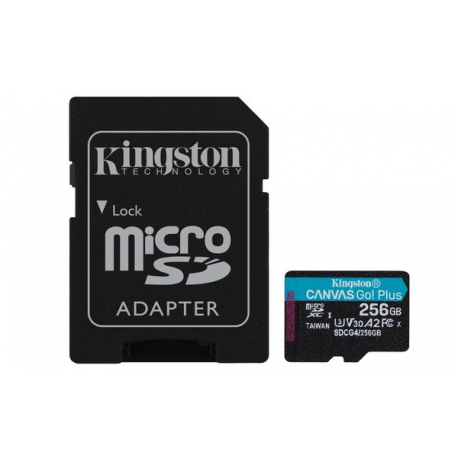 Kingston Canvas Go! Plus - Flash memory card (microSDXC to SD adapter included) - 256 GB - A2 / Video Class V30 / UHS-I U3 / Class10 - microSDXC UHS-I - 0