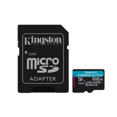 Kingston Canvas Go! Plus - Flash memory card (microSDXC to SD adapter included) - 512 GB - A2 / Video Class V30 / UHS-I U3 / Class10 - microSDXC UHS-I - 0