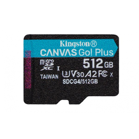 Kingston Canvas Go! Plus - Flash memory card (microSDXC to SD adapter included) - 512 GB - A2 / Video Class V30 / UHS-I U3 / Class10 - microSDXC UHS-I - 3