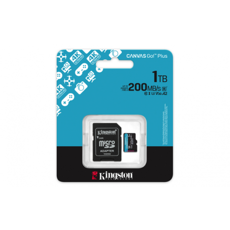 Kingston Canvas Go! Plus - Flash memory card (microSDXC to SD adapter included) - 1 TB - A2 / Video Class V30 / UHS-I U3 / Class10 - microSDXC UHS-I - 9