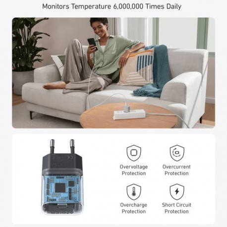 Anker Nano - Power adapter - 30 Watt - 3 A - IQ 3.0 (24 pin USB-C) - stone black - 2