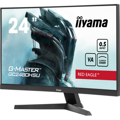 iiyama G-MASTER Red Eagle GC2480HSU-B1 - LED monitor - gaming - curved - 24" (23.6" viewable) - 1920 x 1080 Full HD (1080p) @ 180 Hz - VA - 300 cd/m² - 3000:1 - 0.5 ms - 2xHDMI, DisplayPort - speakers - black, matte - 3