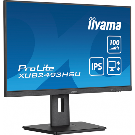 iiyama ProLite XUB2493HSU-B7 - LED monitor - 24" (23.8" viewable) - 1920 x 1080 Full HD (1080p) @ 100 Hz - IPS - 250 cd/m² - 1300:1 - 1 ms - HDMI, DisplayPort - speakers - matte black - 4