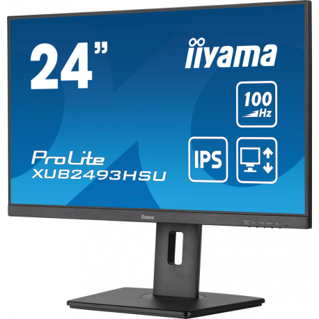 iiyama ProLite XUB2493HSU-B7 - LED monitor - 24" (23.8" viewable) - 1920 x 1080 Full HD (1080p) @ 100 Hz - IPS - 250 cd/m² - 1300:1 - 1 ms - HDMI, DisplayPort - speakers - matte black - 5