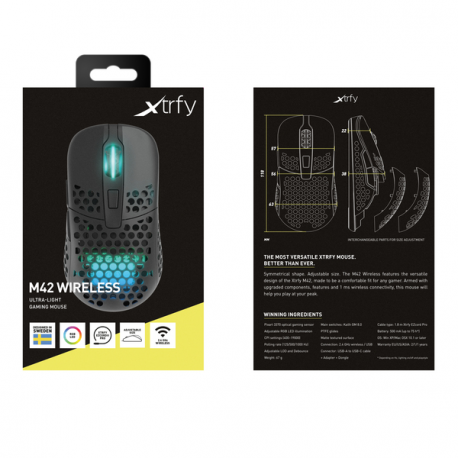 Xtrfy M42 - Mouse - optical - wireless - 2.4 GHz - USB wireless receiver - black - 17