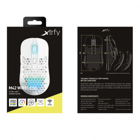 Xtrfy M42 - Mouse - optical - wireless - 2.4 GHz - USB wireless receiver - white - 16