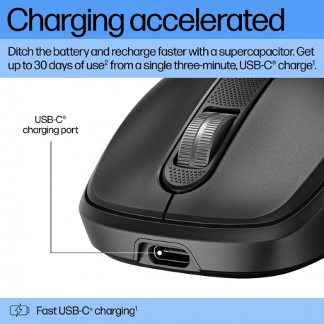 HP 515 - Mouse - full size, ultra-fast rechargeable - 5 buttons - wireless - 2.4 GHz - USB wireless receiver - black - 3