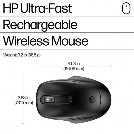 HP 515 - Mouse - full size, ultra-fast rechargeable - 5 buttons - wireless - 2.4 GHz - USB wireless receiver - black - 4