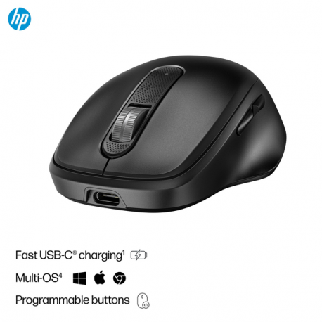 HP 515 - Mouse - full size, ultra-fast rechargeable - 5 buttons - wireless - 2.4 GHz - USB wireless receiver - black - 6