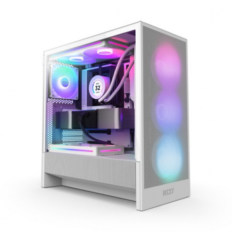 NZXT H series H5 Flow RGB - Mid tower - extended ATX - windowed side panel (tempered glass) - no power supply - white - USB / Audio - 0