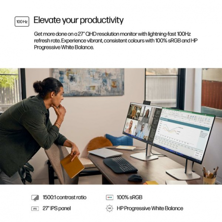 HP 527pq - Series 5 Pro - LED monitor - 27" - 2560 x 1440 QHD - IPS - 350 cd / m² - 1500:1 - 5 ms - HDMI, DisplayPort - jet black, black and silver (stand) - 8