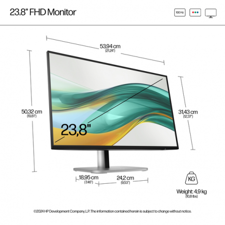 HP 524pf - Series 5 Pro - LED monitor - 24" (23.8" viewable) - 1920 x 1080 Full HD (1080p) @ 100 Hz - IPS - 350 cd / m² - 1500:1 - 5 ms - HDMI, DisplayPort - silver (stand), jet black - 10