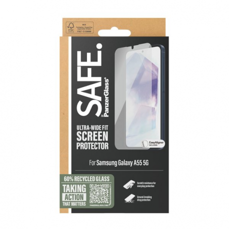 SAFE. by PanzerGlass - Screen protector for mobile phone - ultra-wide fit w. EasyAligner - glass - for Samsung Galaxy A55 - 1
