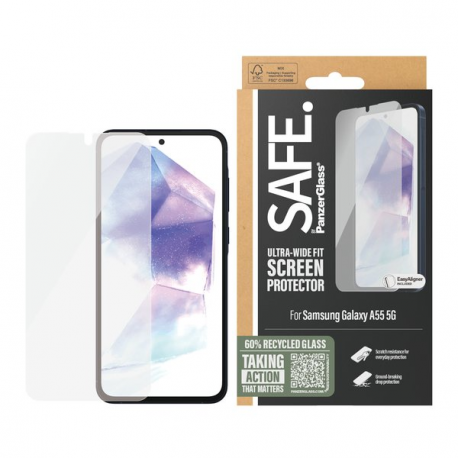 SAFE. by PanzerGlass - Screen protector for mobile phone - ultra-wide fit w. EasyAligner - glass - for Samsung Galaxy A55 - 2