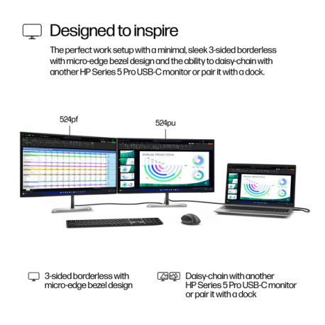 HP 524pf - Series 5 Pro - LED monitor - 24" (23.8" viewable) - 1920 x 1080 Full HD (1080p) @ 100 Hz - IPS - 350 cd/m² - 1500:1 - 5 ms - HDMI, DisplayPort - silver (stand), jet black - Smart Buy - 10