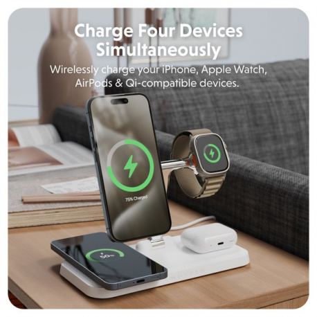 Targus HyperJuice Next - Wireless charging stand - 4-in-1 + AC power adapter - 15 Watt - 3 A - Fast Charge - 4 output connectors - white - 3
