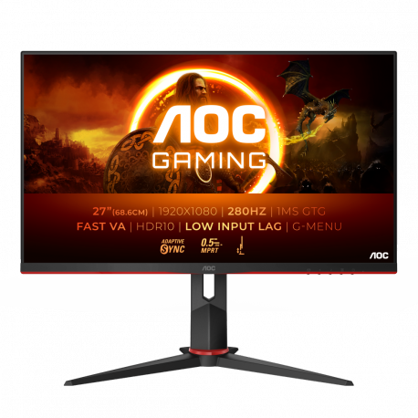 AOC Gaming 27G2ZN3 / BK - LED monitor - gaming - 27" - 1920 x 1080 Full HD (1080p) @ 280 Hz - VA - 300 cd / m² - 4000:1 - HDR10 - 0.5 ms - 2xHDMI, DisplayPort - black, red - 0