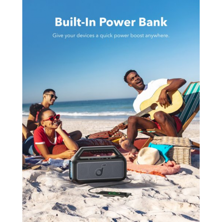 Soundcore Boom 2 - Speaker - for portable use - 2.1-channel - wireless - Bluetooth - App-controlled - 60 Watt - 2-way - black - 3