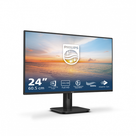 Philips 24E1N1100A - 1000 Series - LED monitor - 24" (23.8" viewable) - 1920 x 1080 Full HD (1080p) @ 100 Hz - IPS - 250 cd / m² - 1300:1 - 1 ms - HDMI, VGA - speakers - black - 17