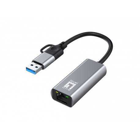 LevelOne - Network adapter - USB-C 3.2 Gen 1 / USB-A 3.2 Gen 1 - 10M/100M/1G/2.5 Gigabit Ethernet - grey - 1