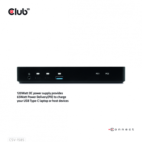 Club 3D CSV-1585 - Docking station - USB-C x 2 - DP, HDMI - 1GbE - 120 Watt - 4