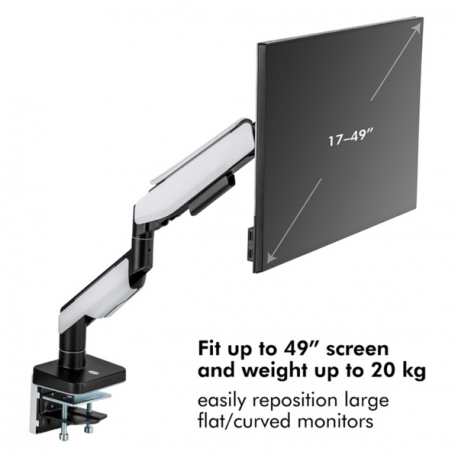 LogiLink - Mounting kit (articulating arm, grommet clamp, clamp mounting base) - Gas Spring - for LCD display /  curved LCD display - gaming - plastic, aluminium, steel - matte black, greyish white - screen size: 17"-49" - desk-mountable - 3