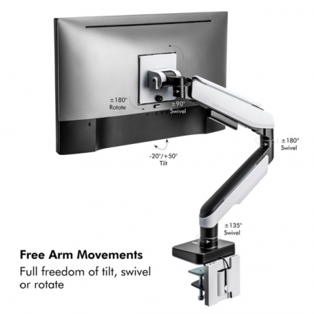 LogiLink - Mounting kit (articulating arm, grommet clamp, clamp mounting base) - Gas Spring - for LCD display /  curved LCD display - gaming - plastic, aluminium, steel - matte black, greyish white - screen size: 17"-49" - desk-mountable - 4