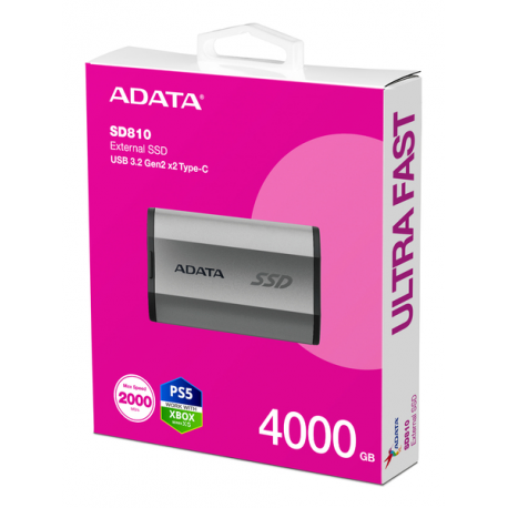 ADATA SD810 - SSD - 4 TB - external (portable) - USB 3.2 Gen 2x2 (USB-C connector) - silver - 4