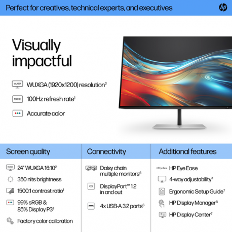 HP 724pn - Series 7 Pro - LED monitor - 24" - 1920 x 1200 WUXGA @ 100 Hz - IPS - 350 cd / m² - 1500:1 - 5 ms - HDMI, DisplayPort - black, silver - 13