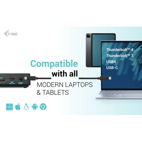 i-Tec - Docking station - USB-C 3.2 Gen 2 / Thunderbolt 3 / Thunderbolt 4 - HDMI, 2 x DP - GigE - 100 Watt - Europe - 6