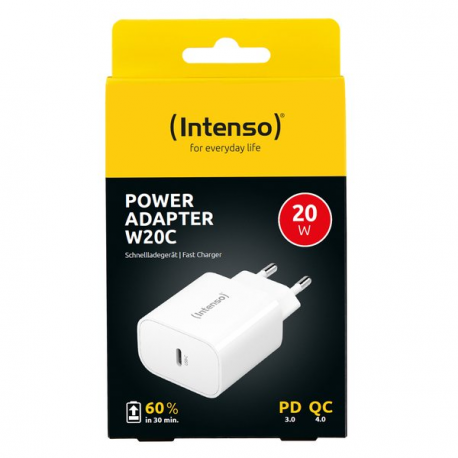 Intenso W20C - Power adapter - 20 Watt - 3 A - PD 3.0, QC 4.0, PD / PPS (24 pin USB-C) - white - 1