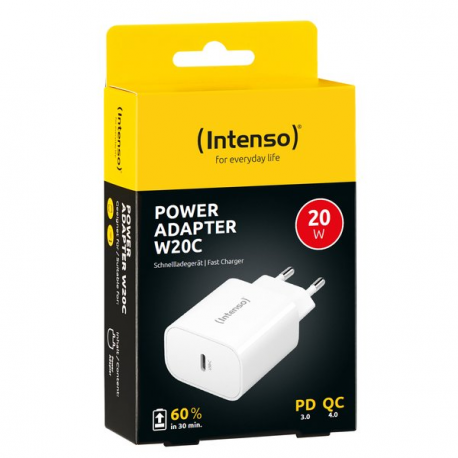 Intenso W20C - Power adapter - 20 Watt - 3 A - PD 3.0, QC 4.0, PD / PPS (24 pin USB-C) - white - 2
