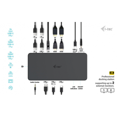 i-Tec - Docking station - for tablet, notebook - USB-C / Thunderbolt 3 / USB 3.0 - 2 x HDMI, 2 x DP - GigE - 100 Watt - Europe - 7