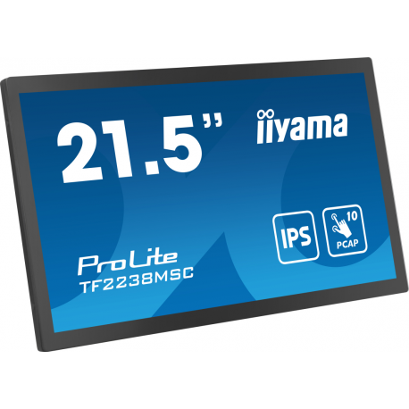 iiyama ProLite TF2238MSC-B1 - LED monitor - 21.5" - open frame - touchscreen - 1920 x 1080 Full HD (1080p) - IPS - 600 cd / m² - 1000:1 - 5 ms - HDMI, DisplayPort - black, matte - 4