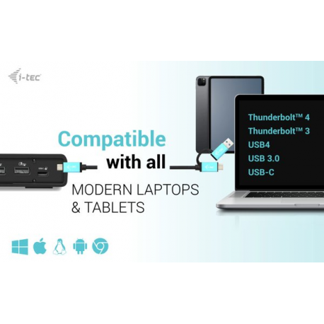 i-Tec - Docking station - USB-C  /  USB 3.0  /  Thunderbolt 3  /  Thunderbolt 4 - 2 x HDMI, 2 x DP++ - GigE - 130 Watt - 8