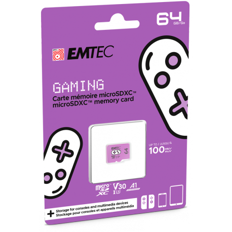 EMTEC Gaming - Flash memory card - 64 GB - A1 / Video Class V30 / UHS-I U3 - microSDXC UHS-I - purple - 2
