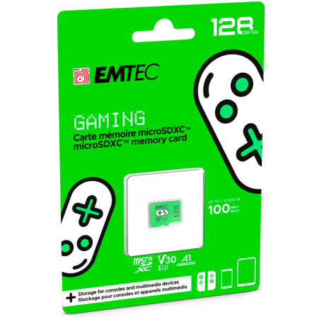 EMTEC Gaming - Flash memory card - 128 GB - A1 / Video Class V30 / UHS-I U3 - microSDXC UHS-I - green - 2