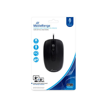 MediaRange MROS211 - Mouse - optical - 3 buttons - wired - USB 2.0 - black - 0