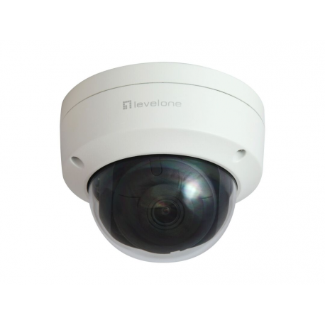 LevelOne GEMINI series FCS-3403 - Network surveillance camera - dome - outdoor - vandal  /  weatherproof - colour (Day&Night) - 4 MP - 1920 x 1080 - M12 mount - fixed focal - audio - LAN 10 / 100 - MJPEG, H.264, H.265 - DC 12 V  /  PoE - 0