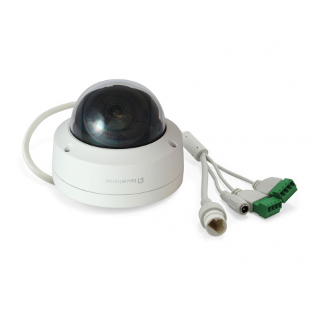 LevelOne GEMINI series FCS-3403 - Network surveillance camera - dome - outdoor - vandal  /  weatherproof - colour (Day&Night) - 4 MP - 1920 x 1080 - M12 mount - fixed focal - audio - LAN 10 / 100 - MJPEG, H.264, H.265 - DC 12 V  /  PoE - 1