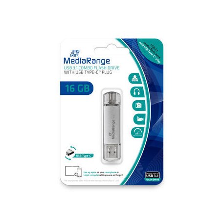 MediaRange combo - USB flash drive - 16 GB - USB 3.1  /  USB-C - silver - 0