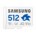 Samsung PRO Plus MB-MD512SA - Sonic the Hedgehog flash memory card (microSDXC to SD adapter included) - 512 GB - A2 / Video Class V30 / UHS-I U3 - microSDXC UHS-I - white